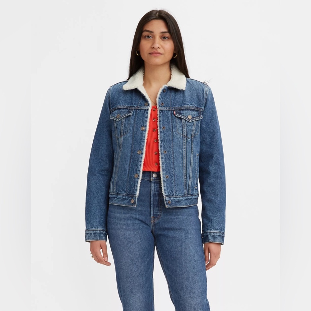LEVI'S WOMEN'S ORIGINAL SHERPA TRUCKER JACKET Large medium wash color